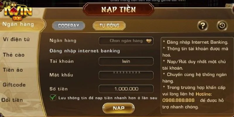 Nạp Tiền IWIN: Thao Tác Nạp Siêu Tiện Lợi Cho Tân Binh 1 Giao dịch nạp tiền tại cổng game IWIN thành công ngay sau khi thành viên ấn Xác nhận.